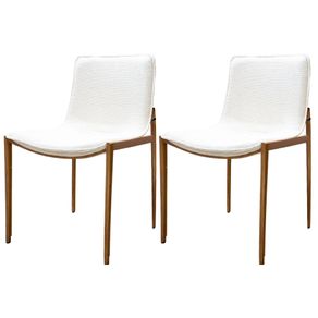Kit 2 Cadeiras Elara Domann Design Assento e Encosto em Linho Off White e Base Aco Laminado